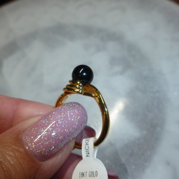 18k Yellow Gold Electroplate Black Onyx Dolphin Ore Ring - Picture 6 of 9